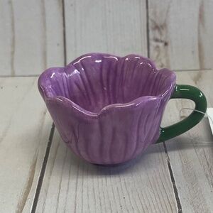 Flower Espresso Mug Small Ceramic Spring Purple Flower Cup Kitchen Decor NEW